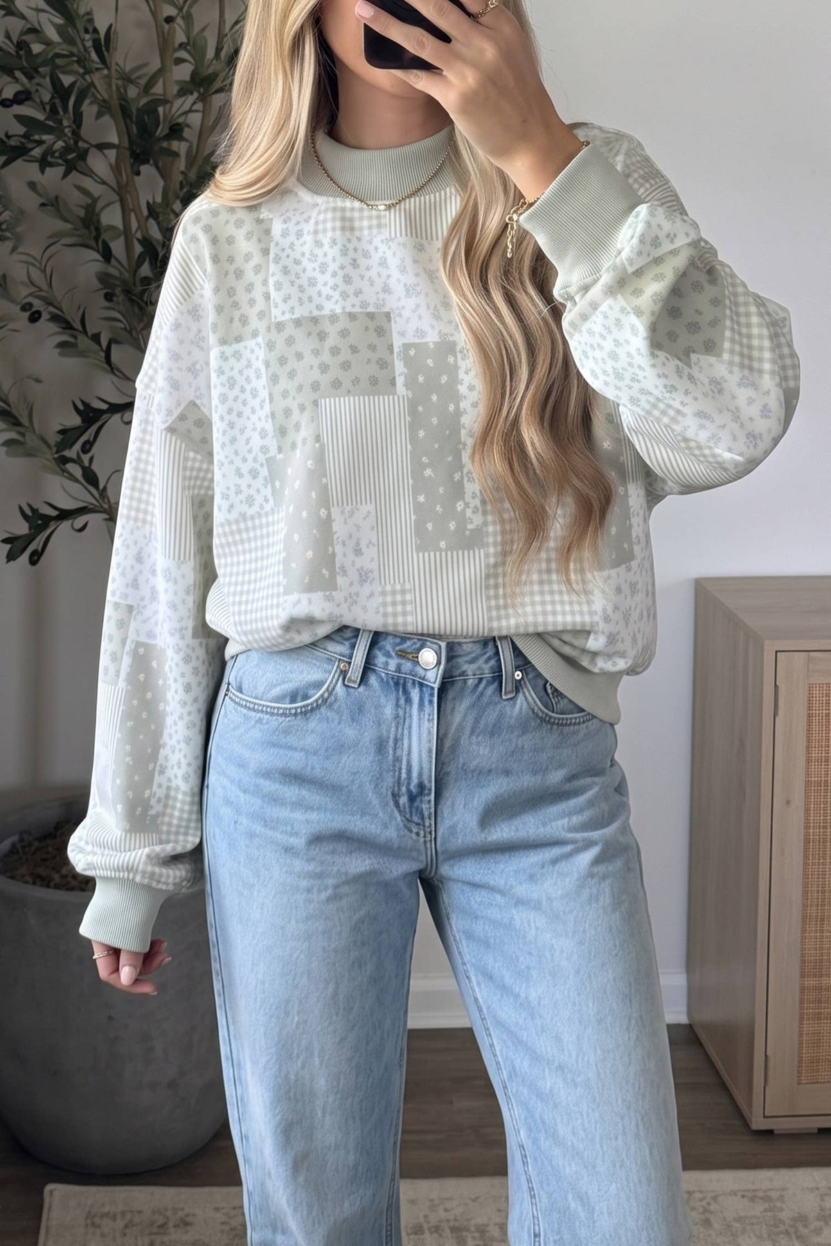 Sage Patchwork Floral Sweatshirt