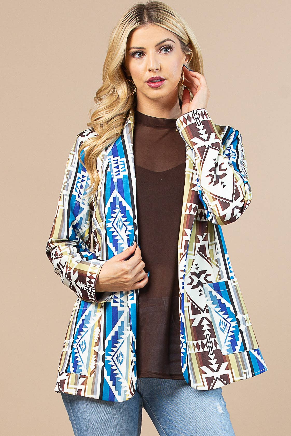 BROWN SOLID MOCK NECK MESH