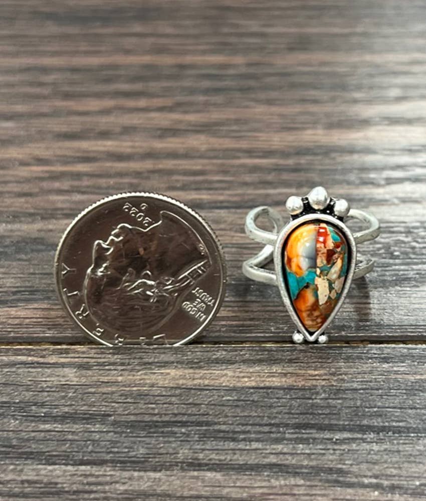 Adjustable Turquoise & Rust Bead Ring