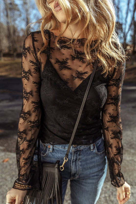 Black Lace Mesh Top