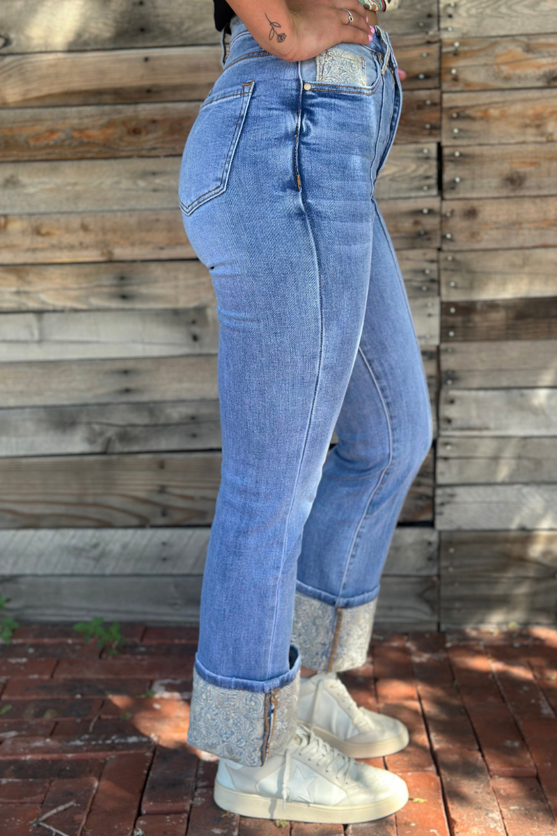 Embroidered Cuffed Jeans