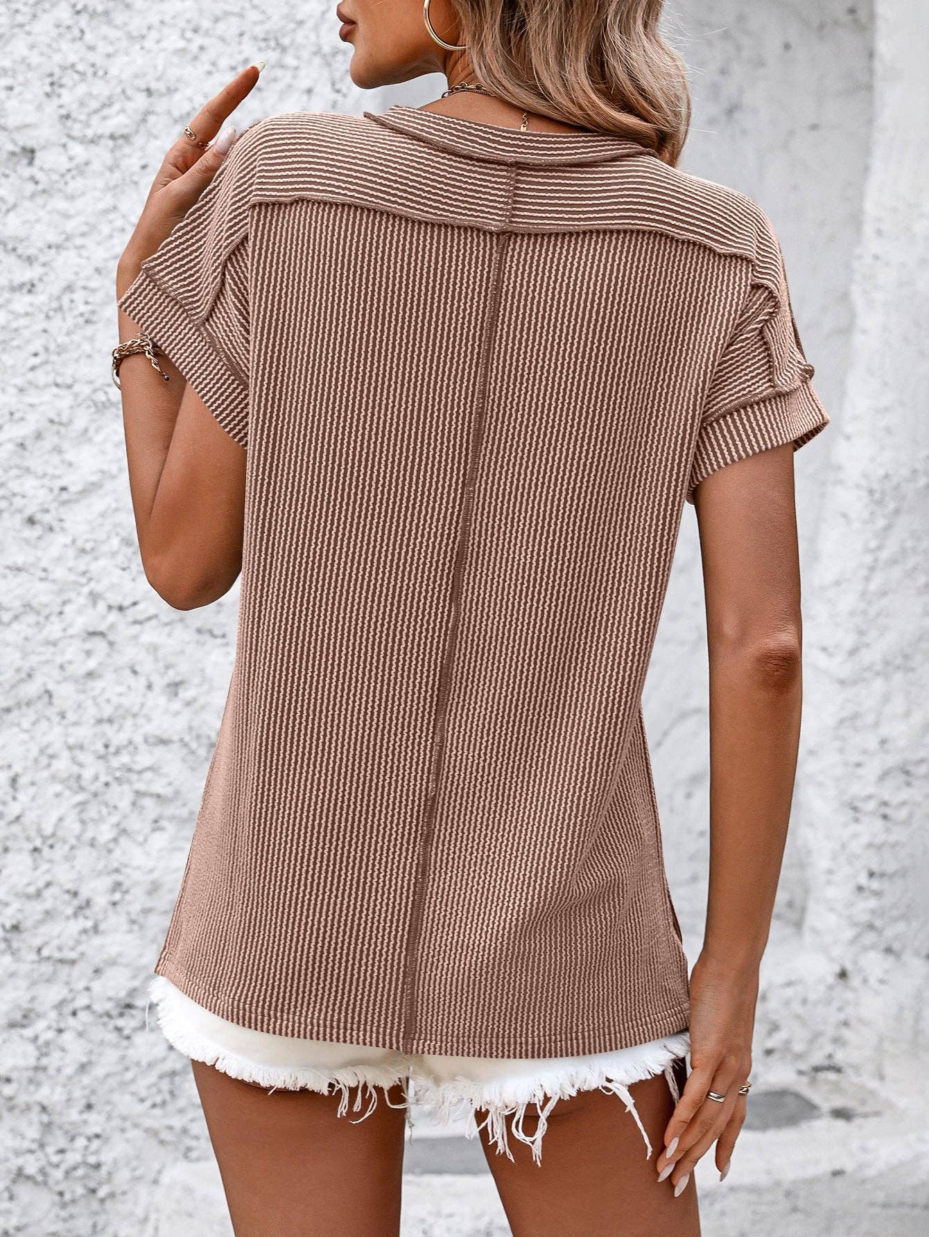 Backstitch Ribbed Casual Top- Multiple Colors Available