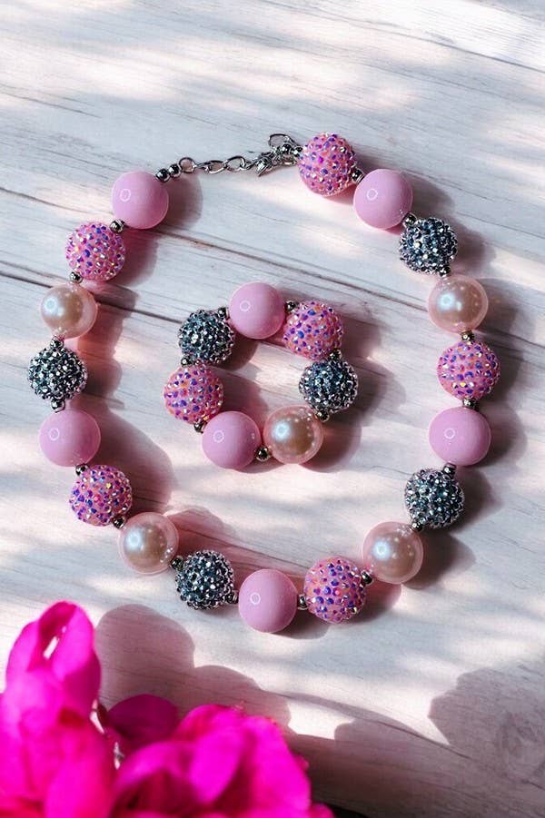 Pink bubble girls necklace & bracelet sets
