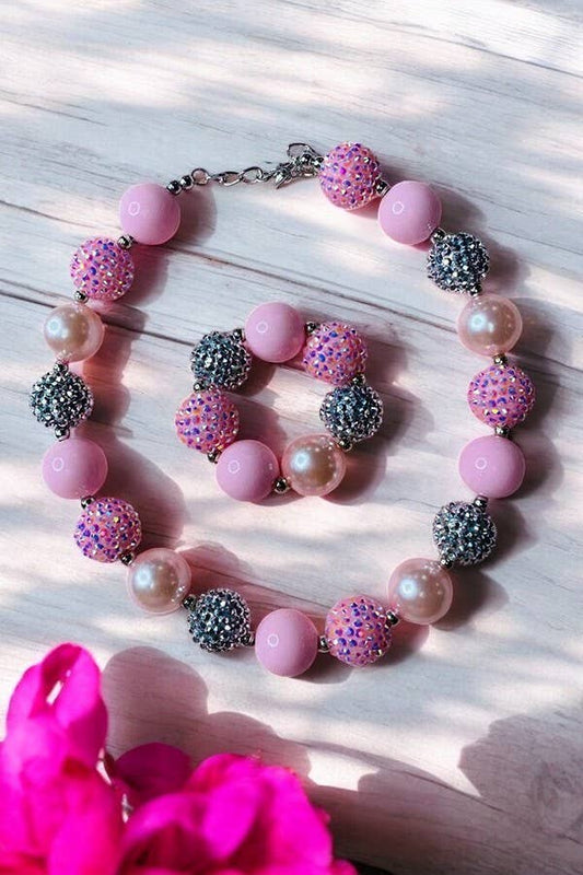 Pink bubble girls necklace & bracelet sets
