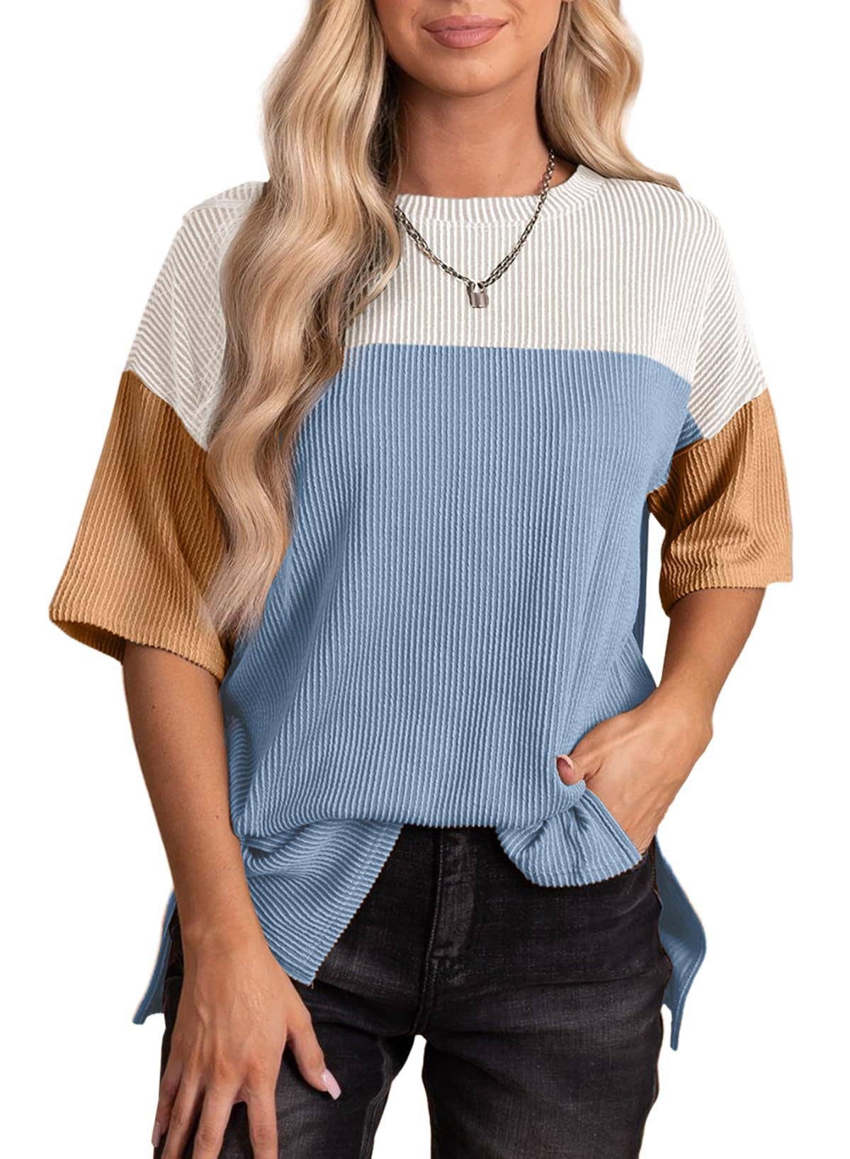 Ribbed Tri-Colored Top