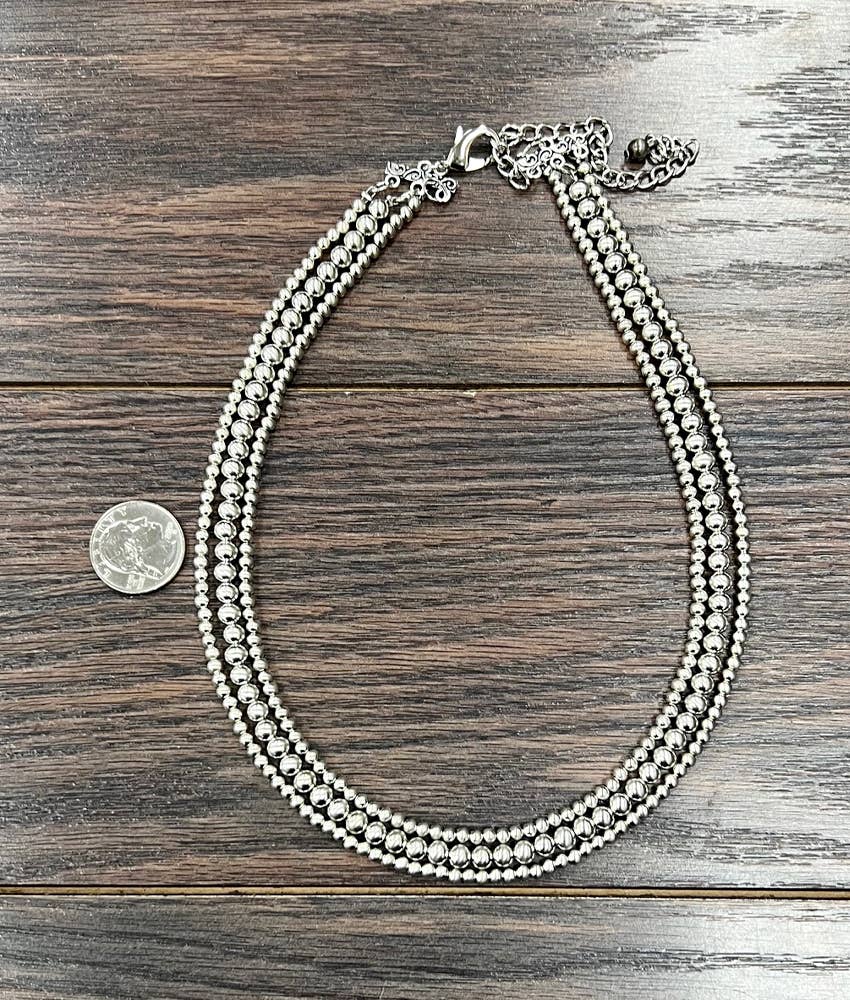 3-strand Silver Polish Navajo Necklace