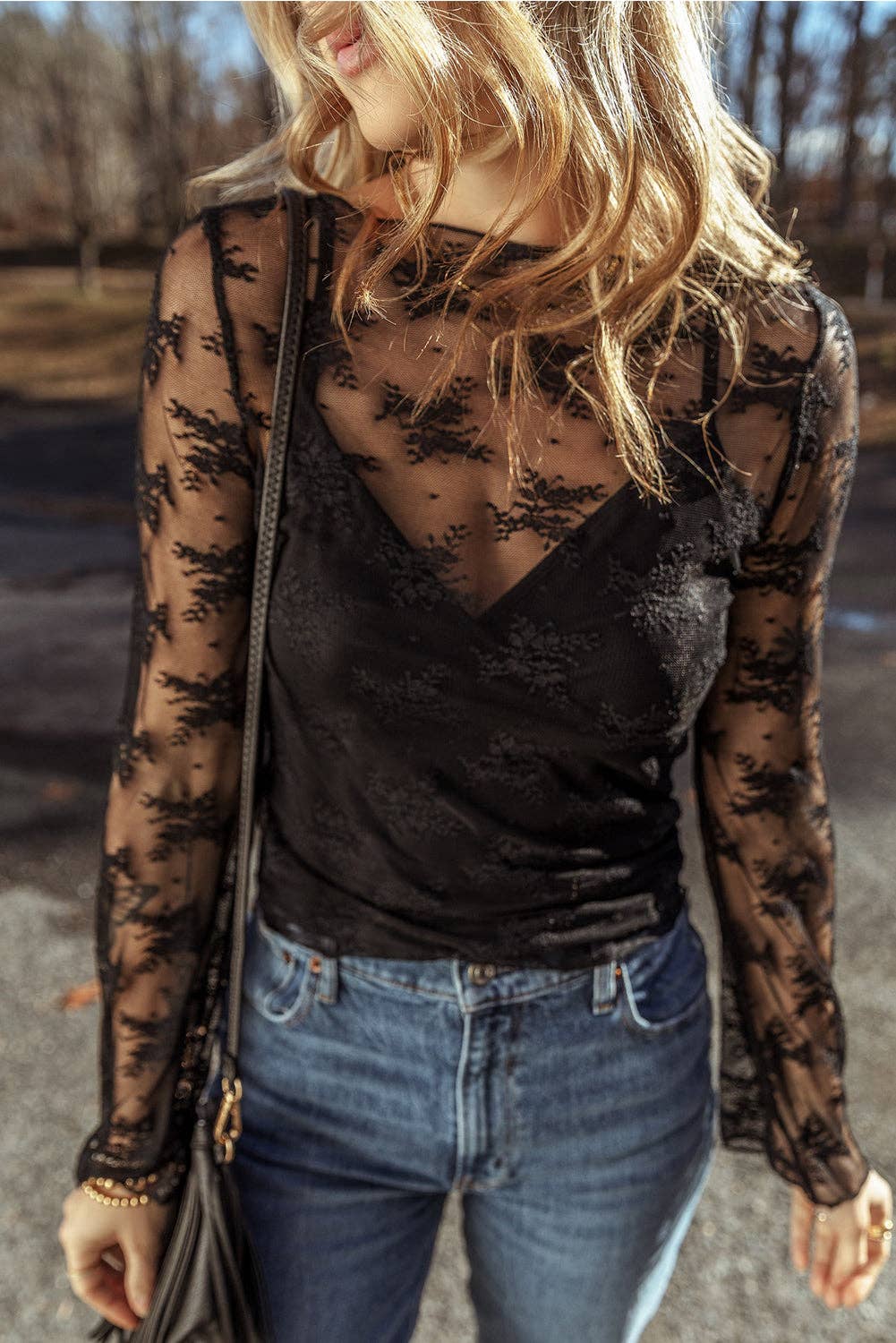 Tan Lace Mesh Top