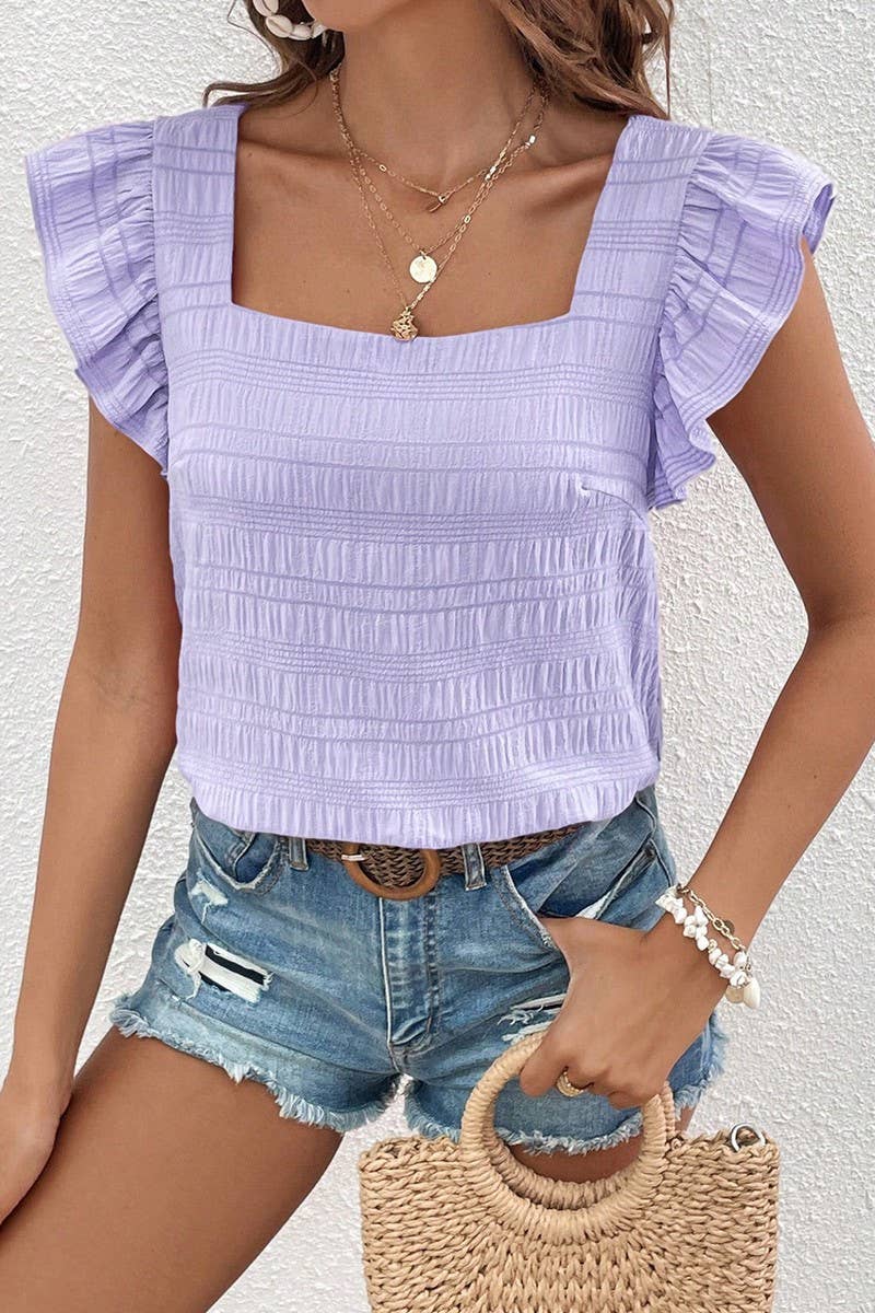SQUARE COLLAR RUFFLED SHIRT BLOUSE TOP