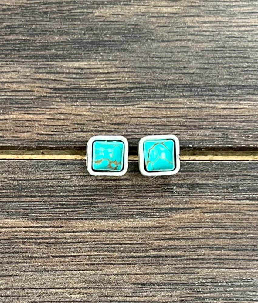 Square Turquoise Stud Earrings