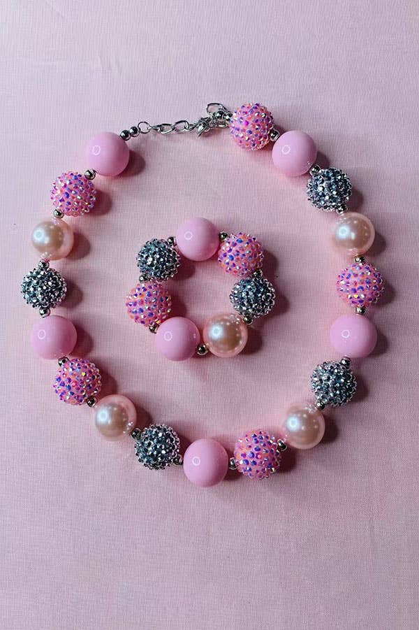 Pink bubble girls necklace & bracelet sets