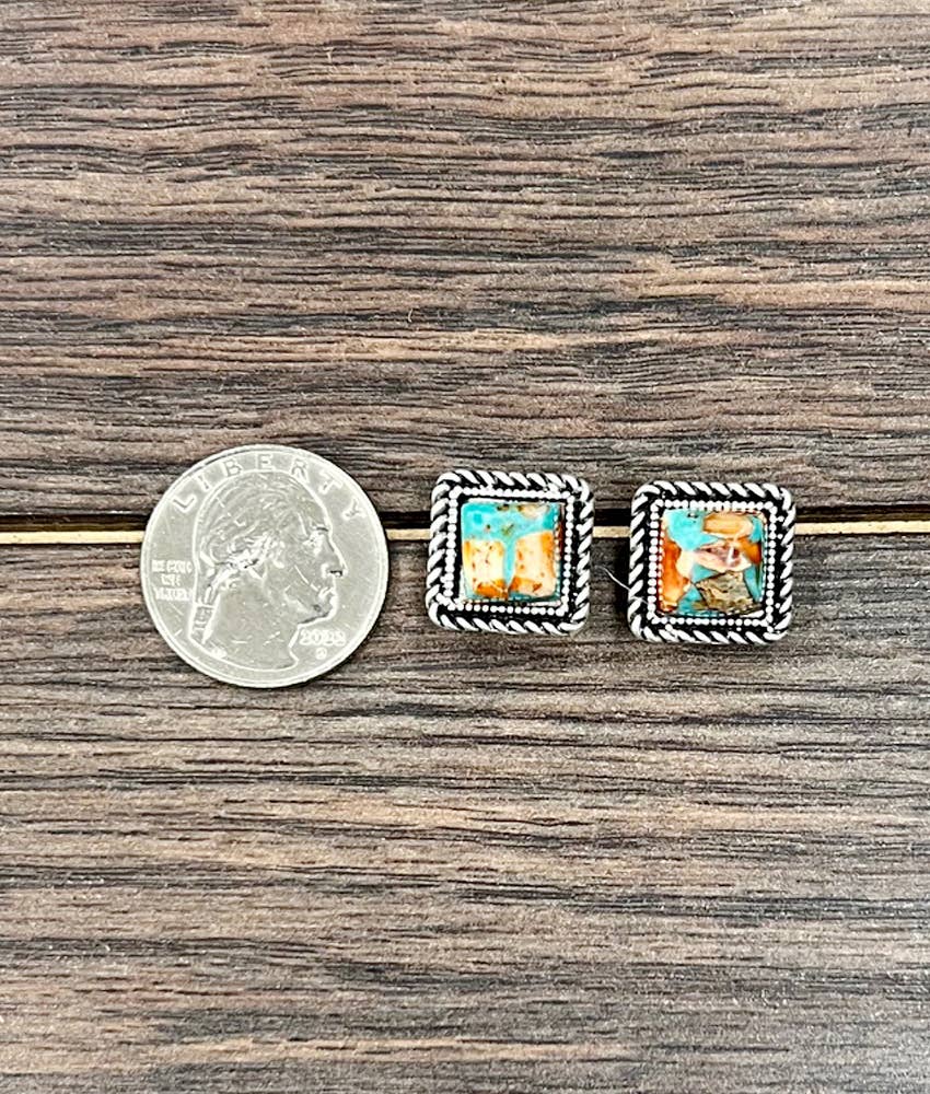 Square Turquoise & Rust Stud
