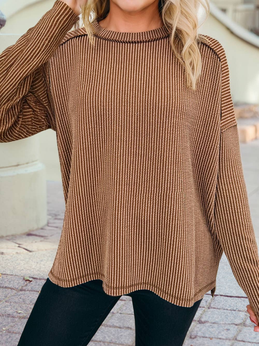 Long Sleeved Ribbed Top-multiple colors