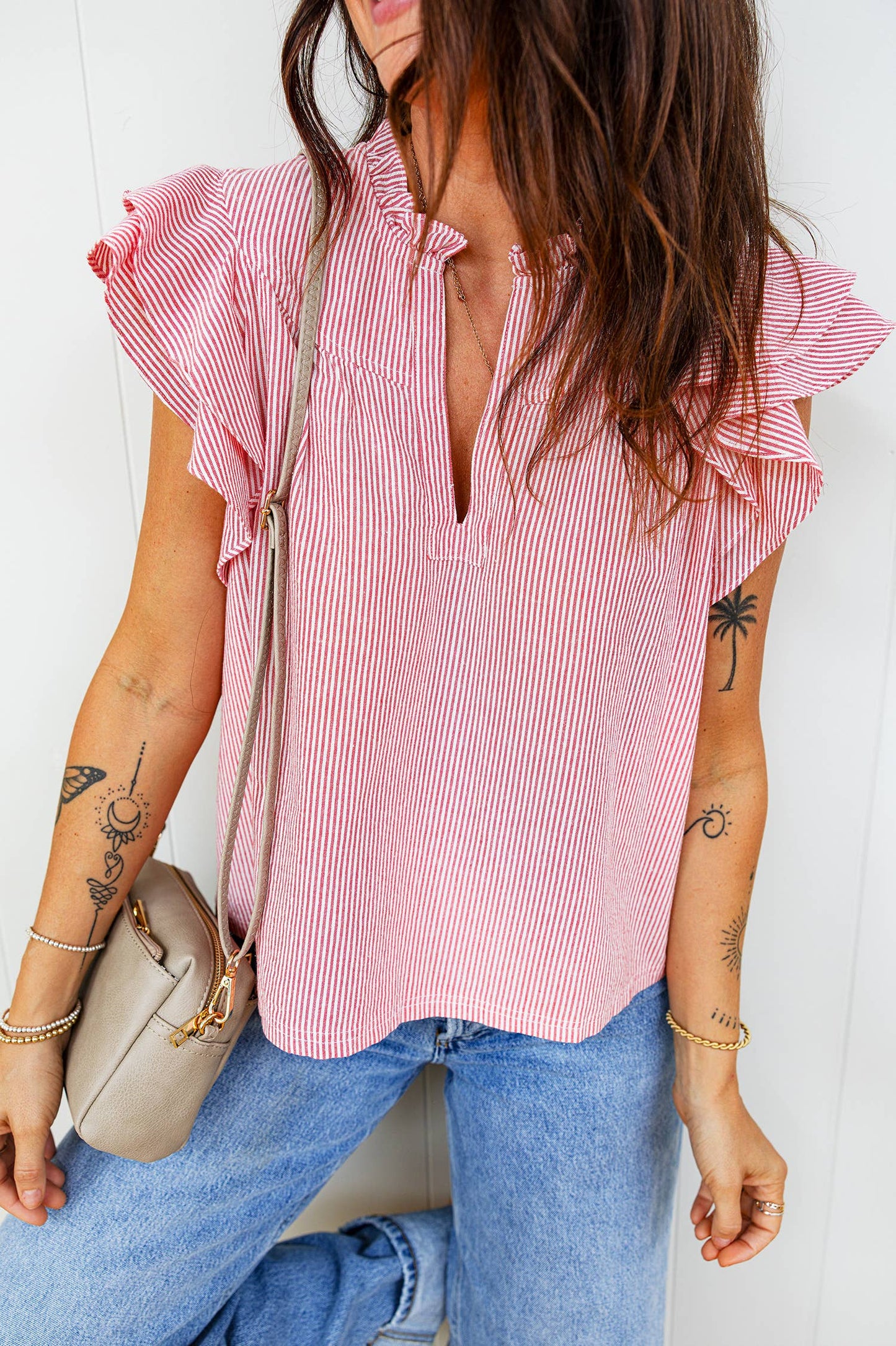 Red Stripe Frilly Blouse
