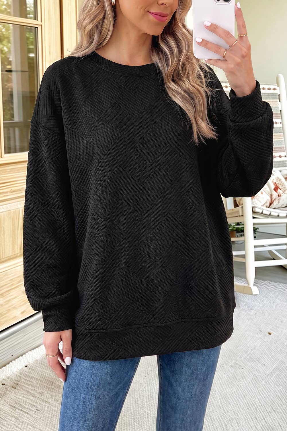 Textured Pocketed Pullover