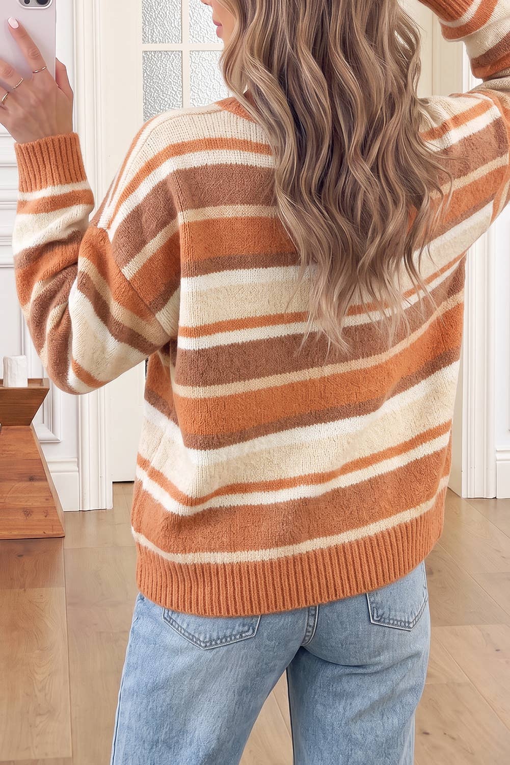 Rust + Taupe Striped Sweater