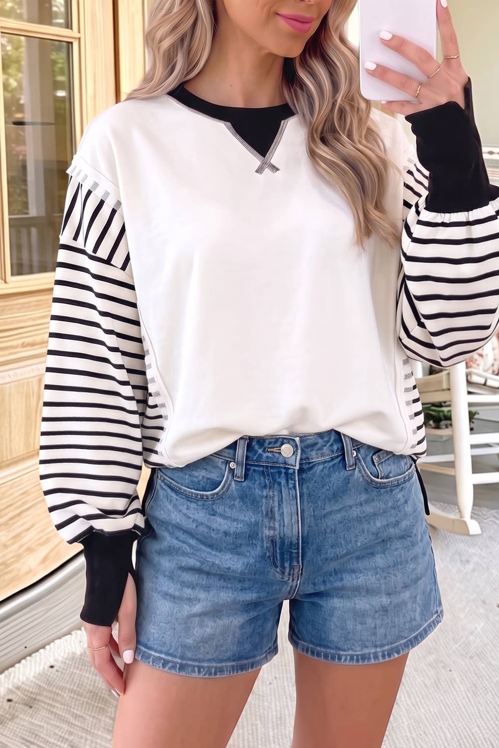 B&W Stripe Sleeve Sweater