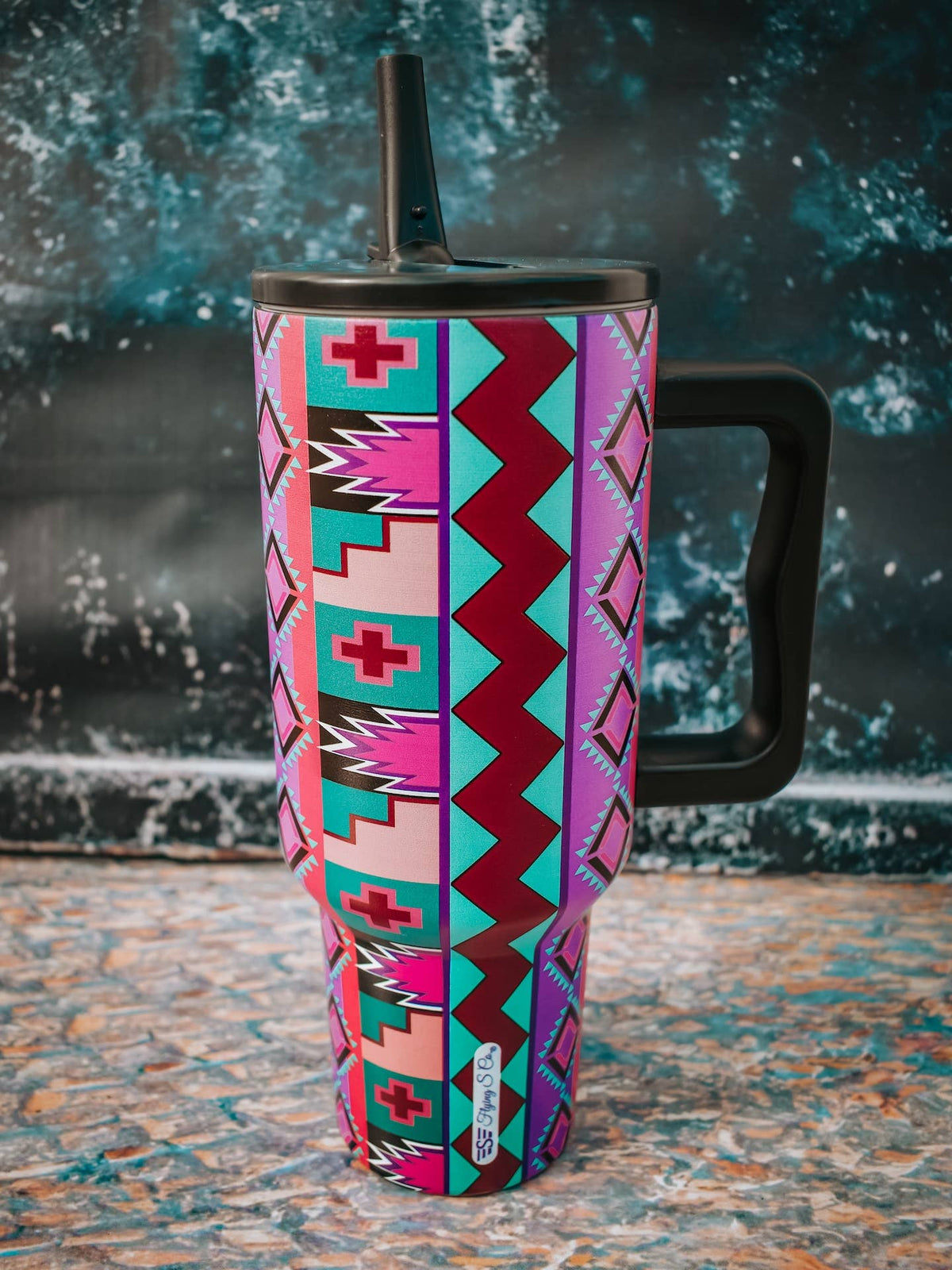 Purple Vintage Geo Flip Lid 40oz. Tumbler