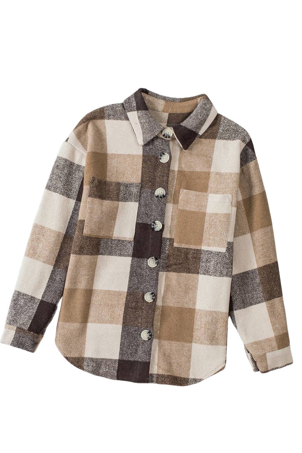 Neutral Plaid Shacket with Pockets