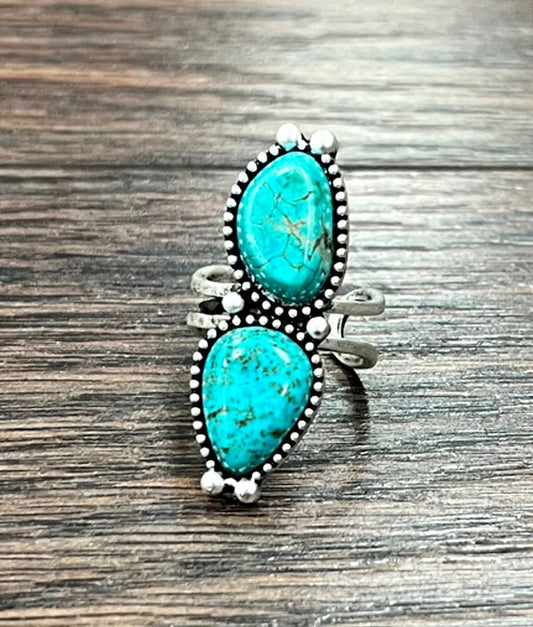 Turquoise, Double Brass Adjustable Ring