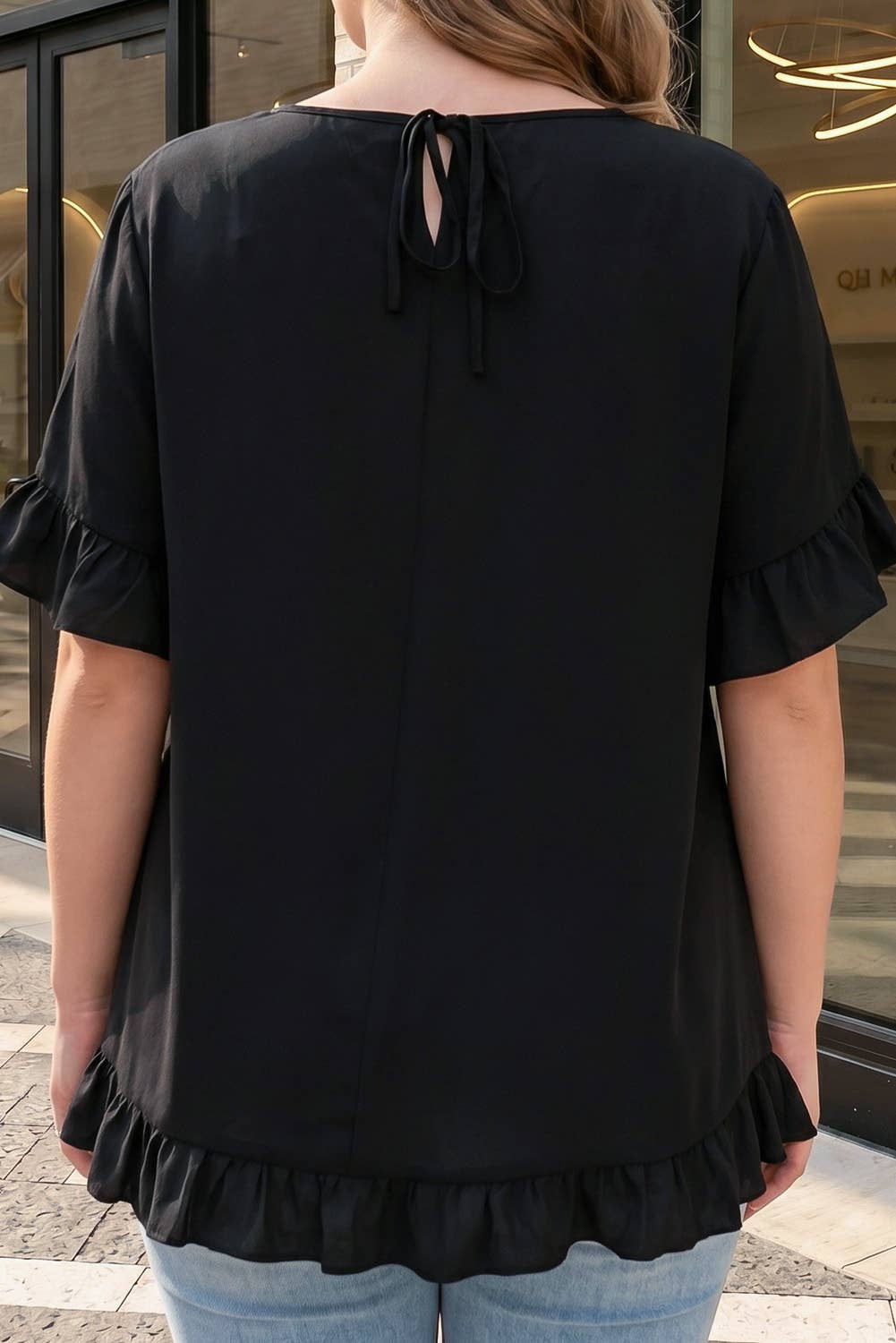 Black Petal Sleeve Plus Size Top
