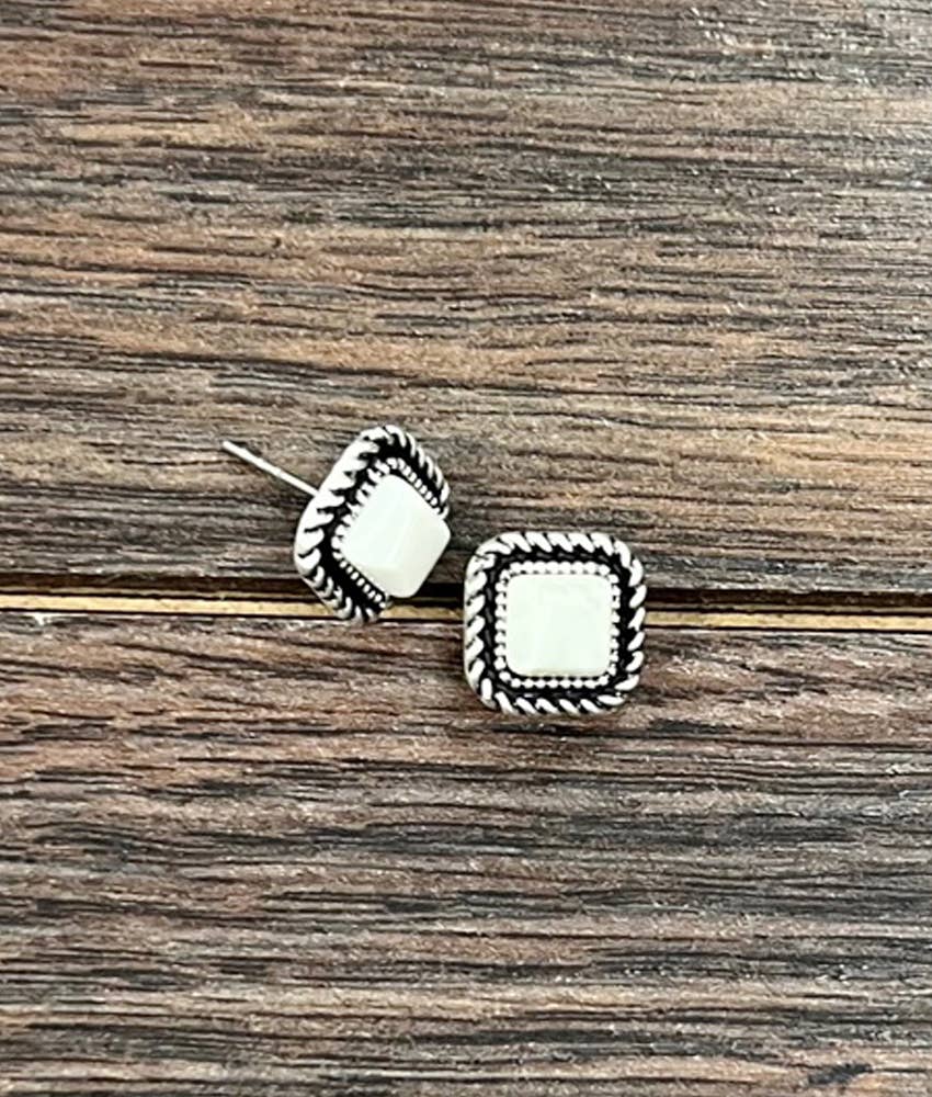 Square White Turquoise Stud Earrings