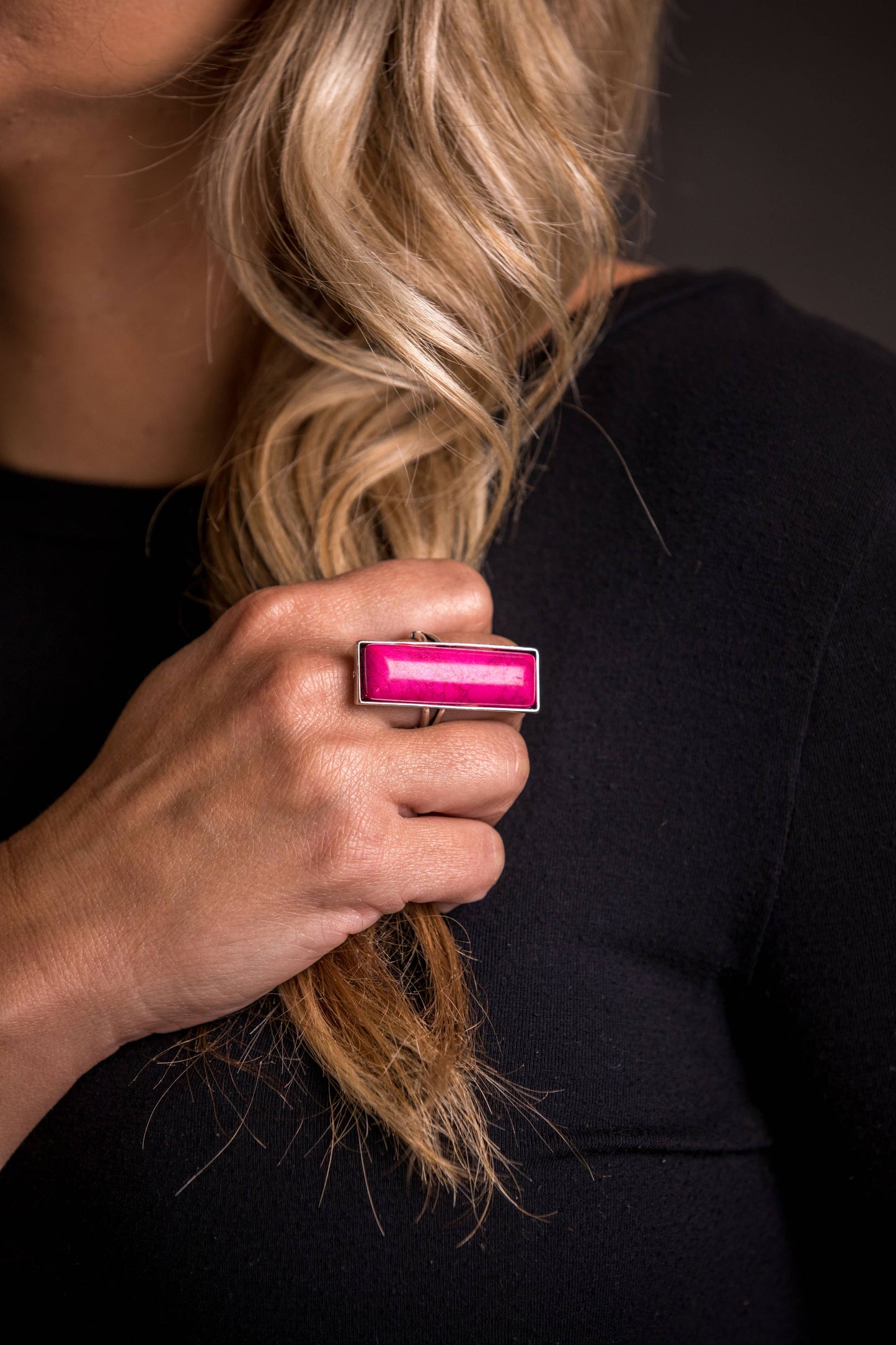 Adjustable Pink Bar Ring