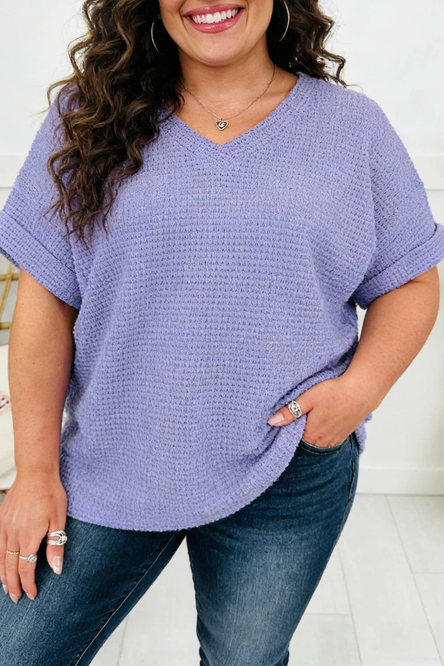 Waffle V Neck Top