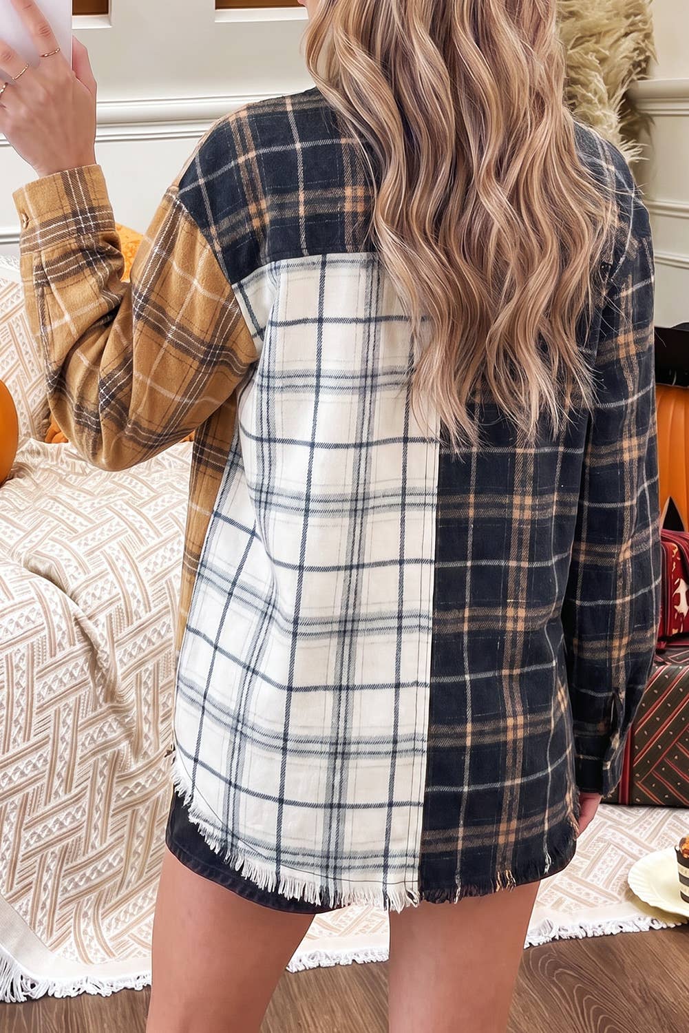 Tri-Colored Plaid Button Up