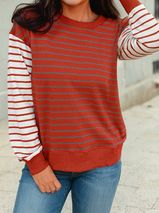 Red & White Striped Drop Shoulder Sweatshirt