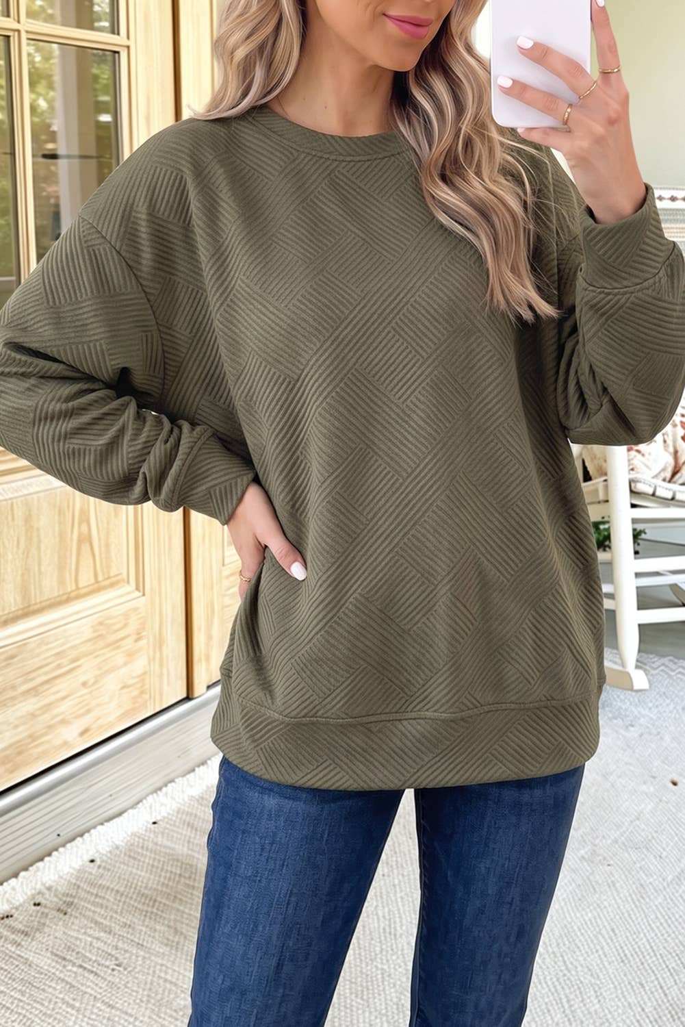 Textured Pocketed Pullover