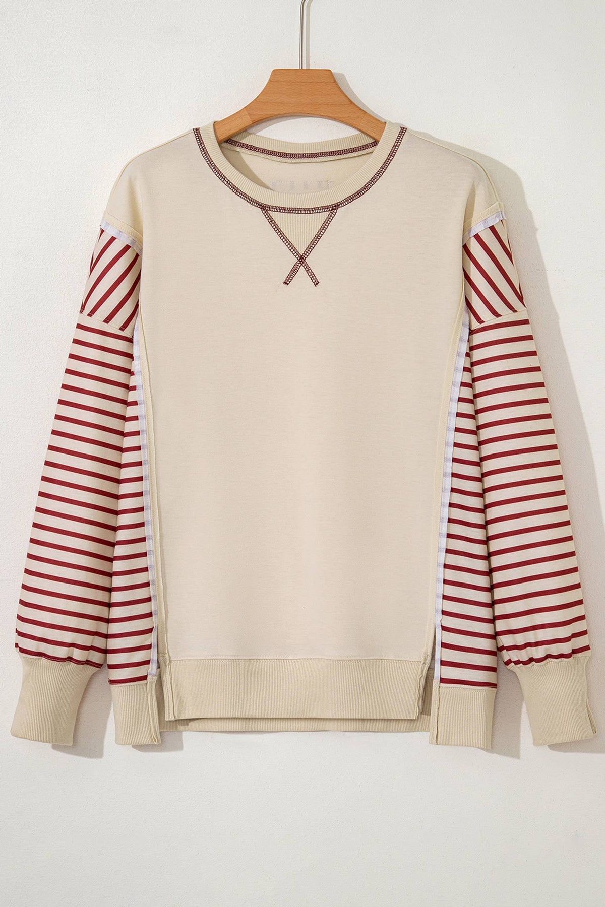 Red Stripe Sleeve Casual Top