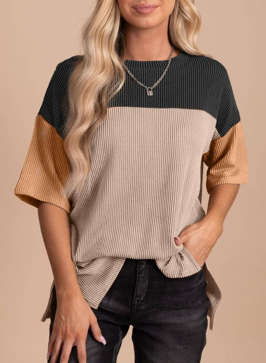 Ribbed Tri-Colored Top