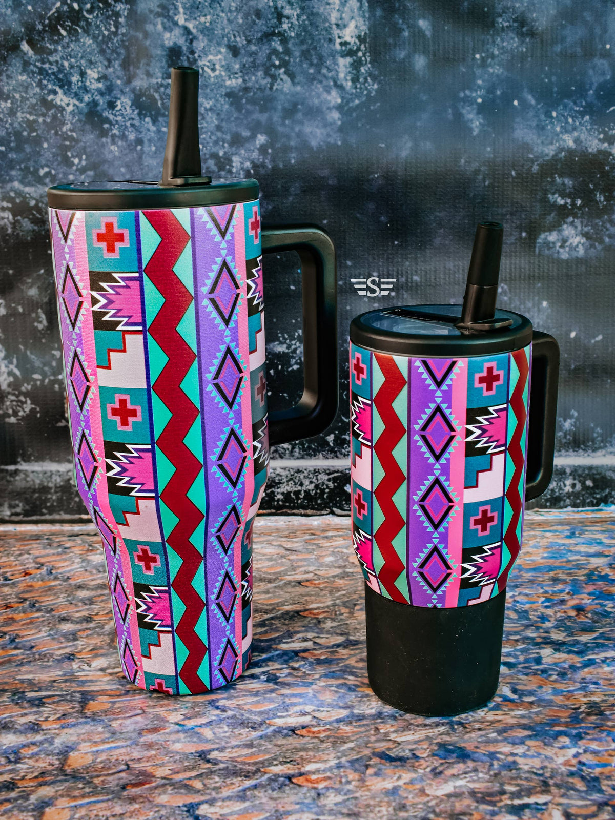 Purple Vintage Geo Flip Lid 40oz. Tumbler