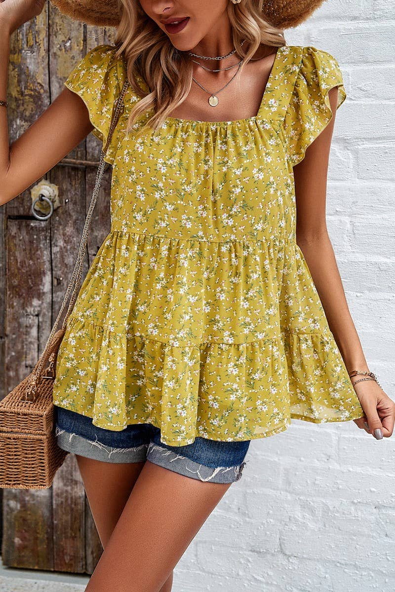 FLORAL SQUARE COLLAR TOP