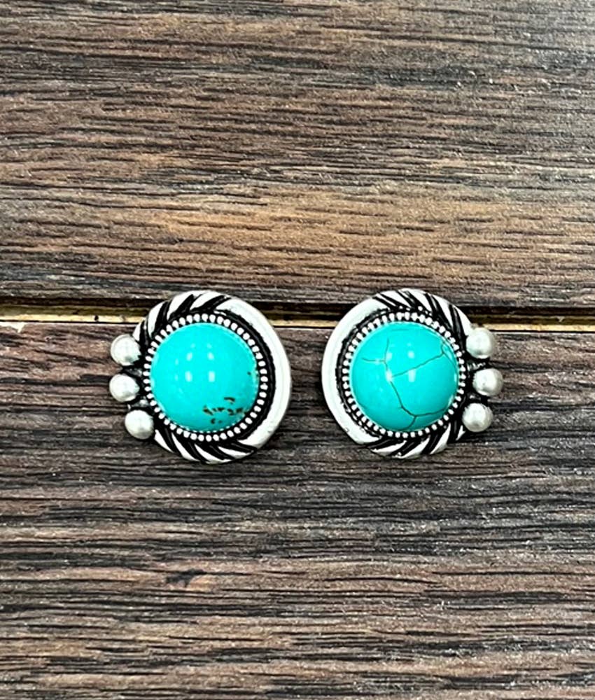 Turquoise Silver Round Earrings