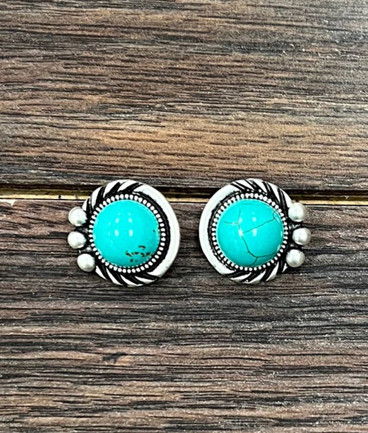 Turquoise Silver Round Earrings