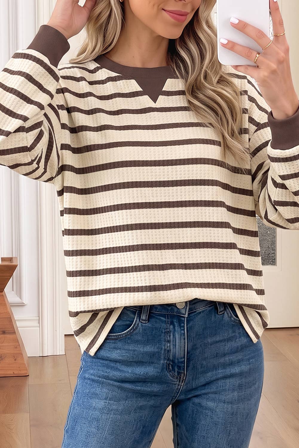 Brown Stripe Waffle Top
