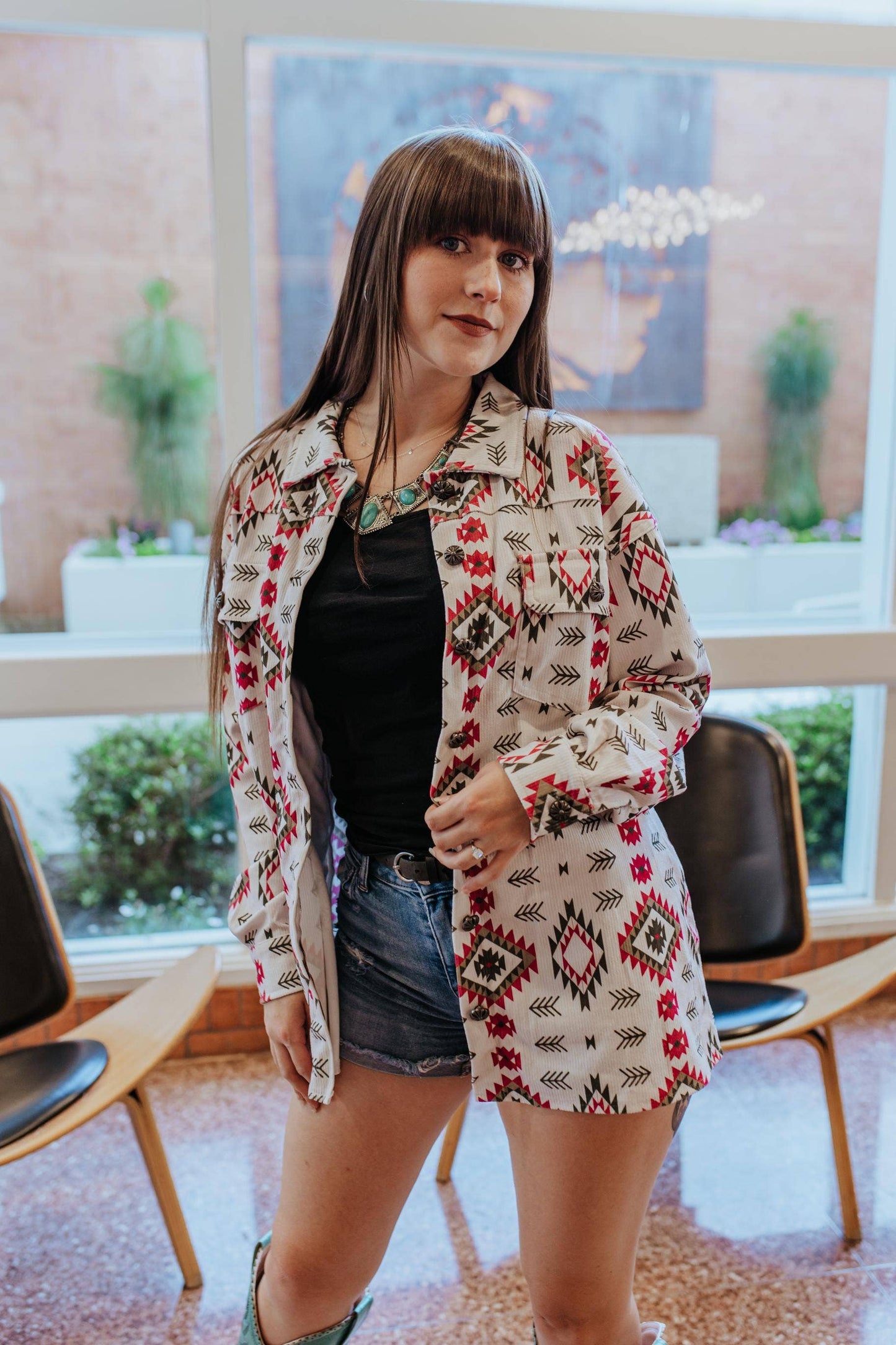 Watermelon Sugar Aztec Print Corduroy Shacket
