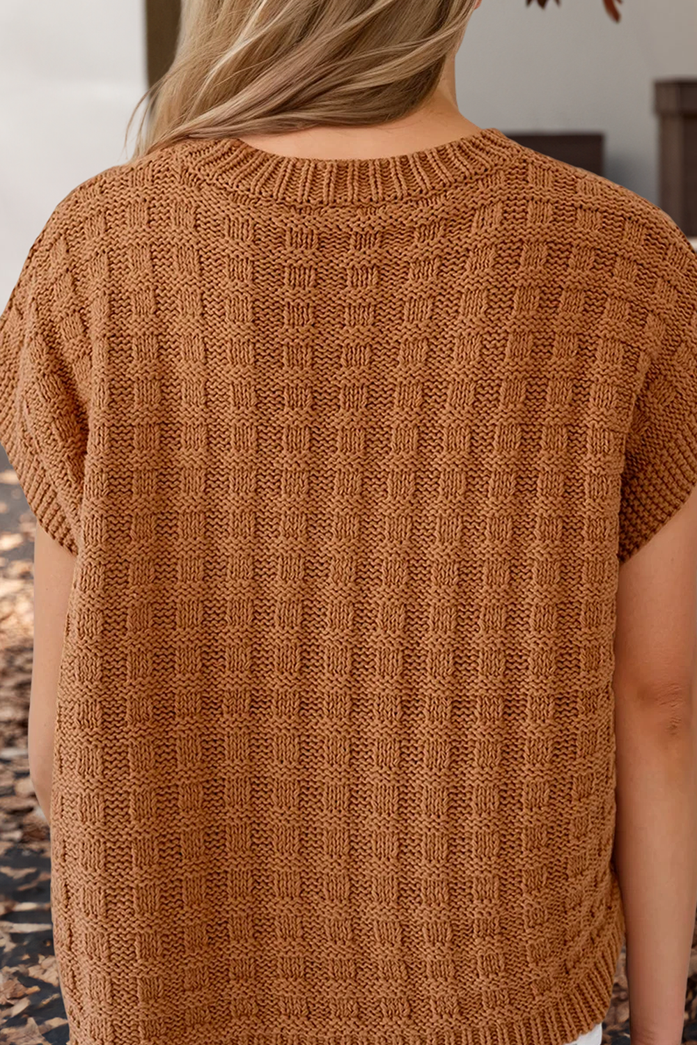 Carmel Round Neck Textured Knit Sweater Vest