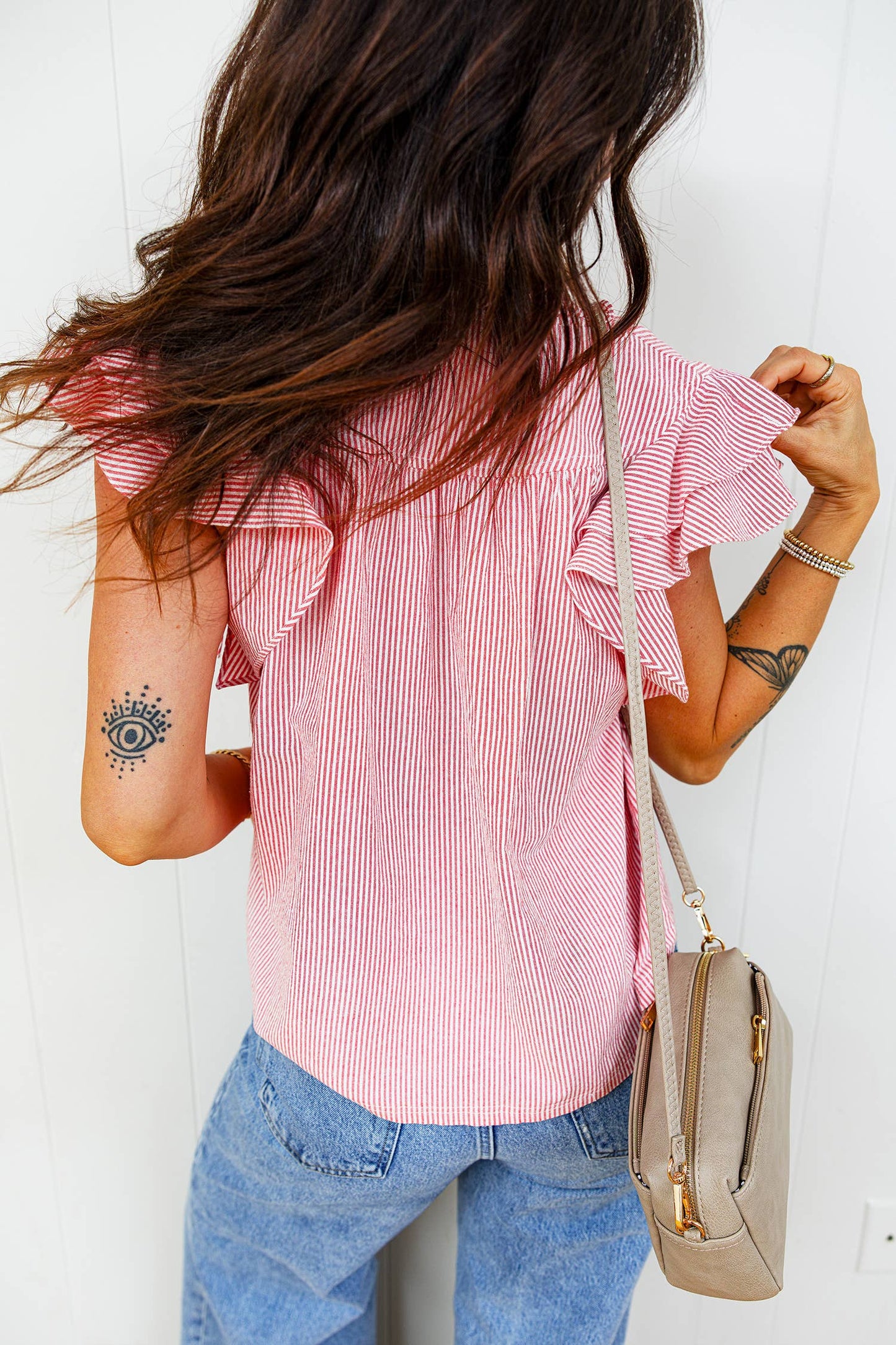 Red Stripe Frilly Blouse