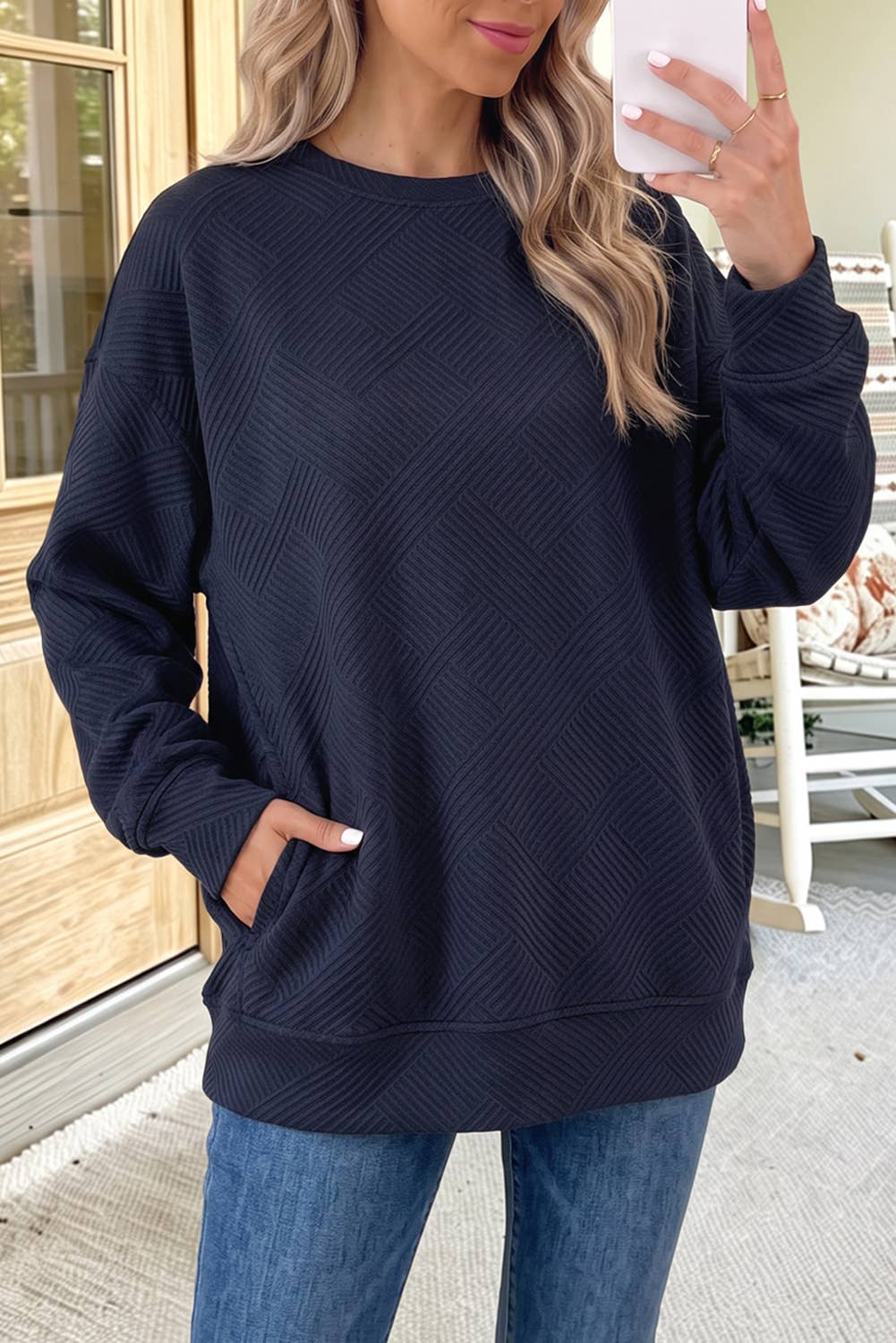 Textured Pocketed Pullover