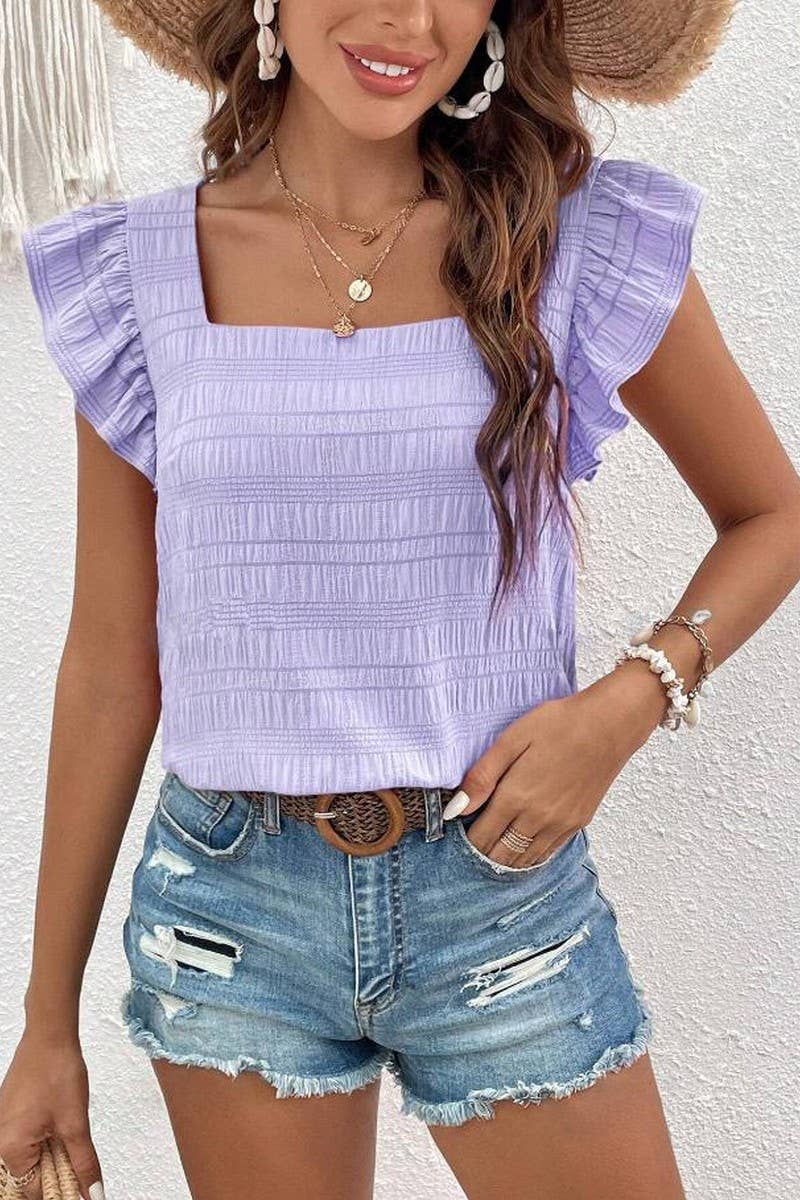 SQUARE COLLAR RUFFLED SHIRT BLOUSE TOP