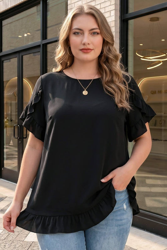 Black Petal Sleeve Plus Size Top